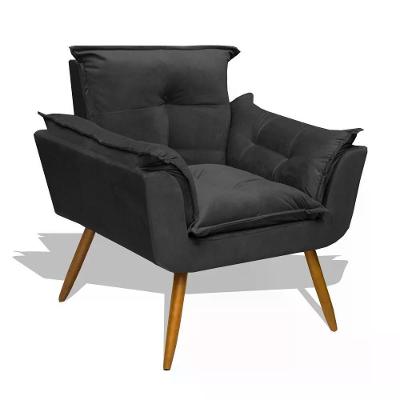 Poltrona Decorativa Opala Estrutura Madeira Grafite Divini