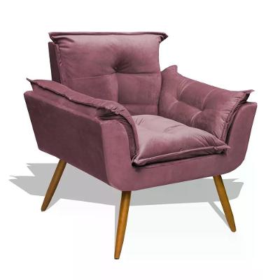 Poltrona Decorativa Opala Encosto Estofado Rosa Divini