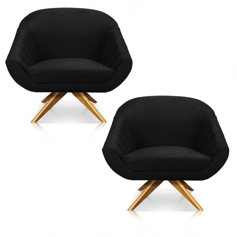 Kit 02 Poltronas Giovana Suede Preto - 1
