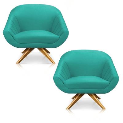 Kit 02 Poltronas Giovana Suede Azul Turquesa
