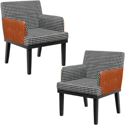 Kit 2 Poltronas Decorativas Beatriz W01 Suede Pied Poule Preto Caramelo Lyam Decor