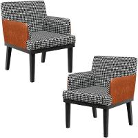 Kit 02 Poltronas Base Preto Suede Pied Poule Camel - 1