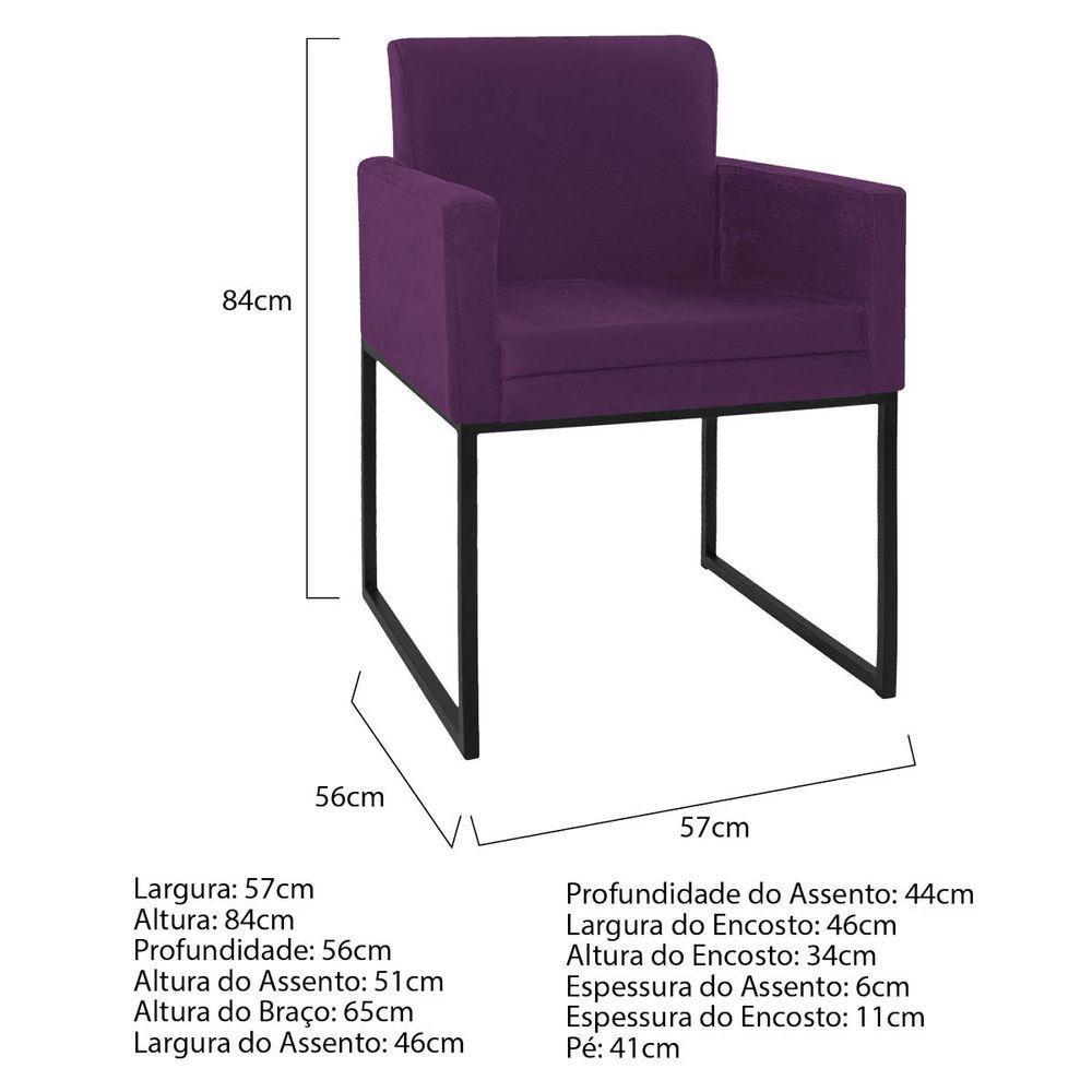 Kit 02 Poltronas Decorativa Bellinha Base de Ferro Preto Suede Roxo - 3