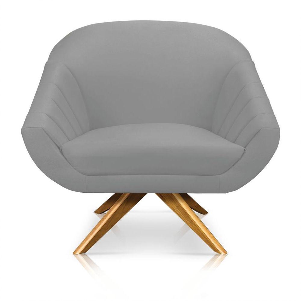 Poltrona Giratória Giovana Suede Cinza Base Madeira Ma30 - D'rossi - 1