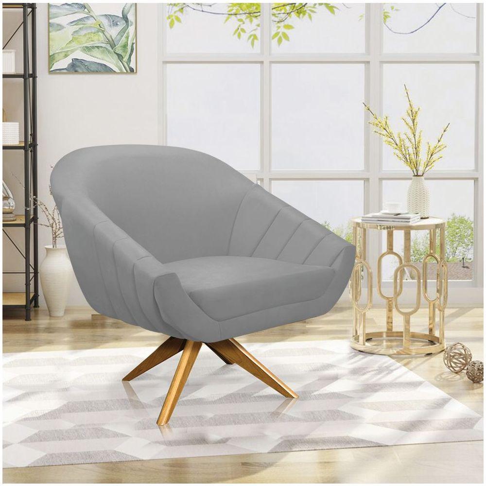 Poltrona Giratória Giovana Suede Cinza Base Madeira Ma30 - D'rossi - 7