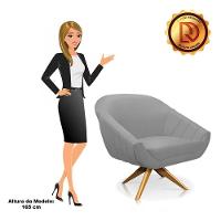 Poltrona Giratória Giovana Suede Cinza Base Madeira Ma30 - D'rossi