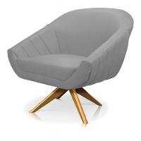 Poltrona Giratória Giovana Suede Cinza Base Madeira Ma30 - D'rossi - 6