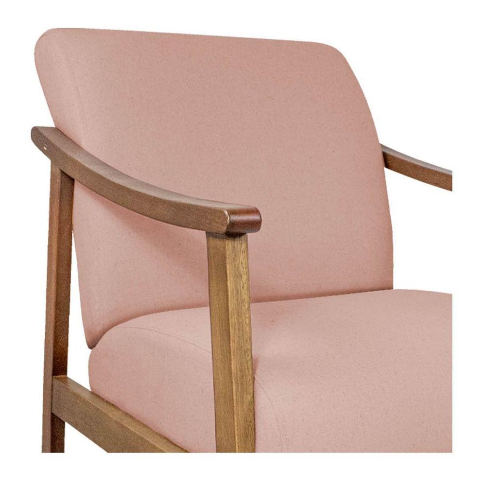 Kit 02 Poltrona Liz Base Madeira Suede Cor Rosê - 2