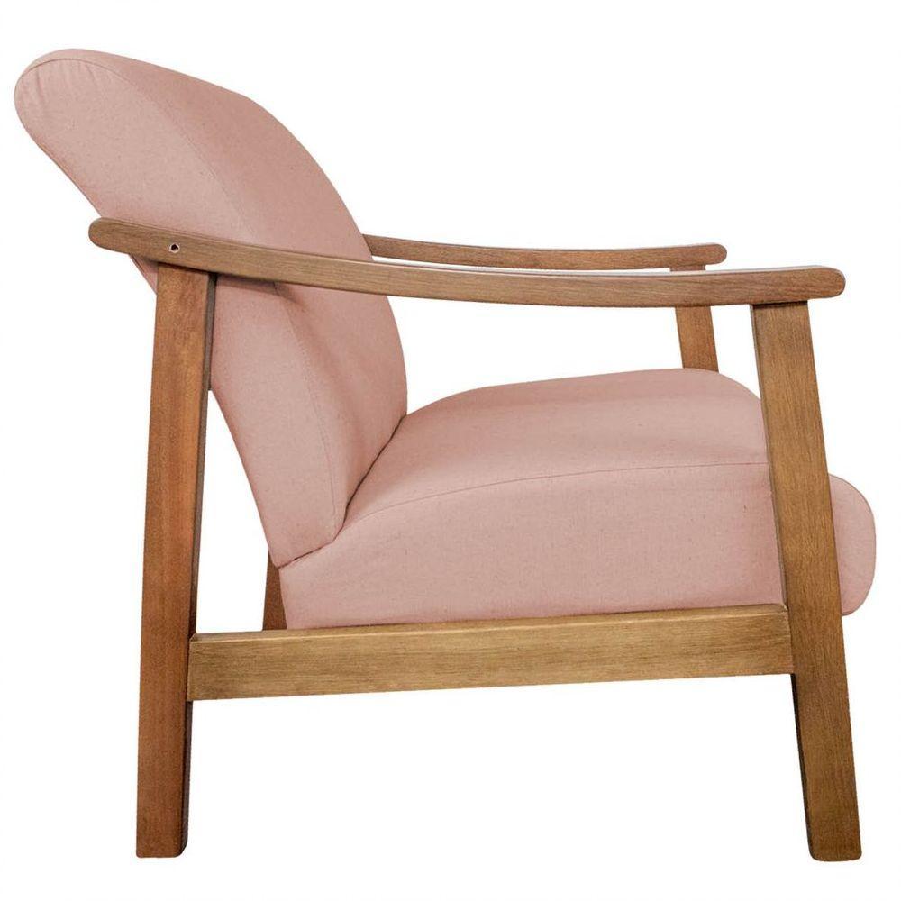 Kit 02 Poltrona Liz Base Madeira Suede Cor Rosê - 3