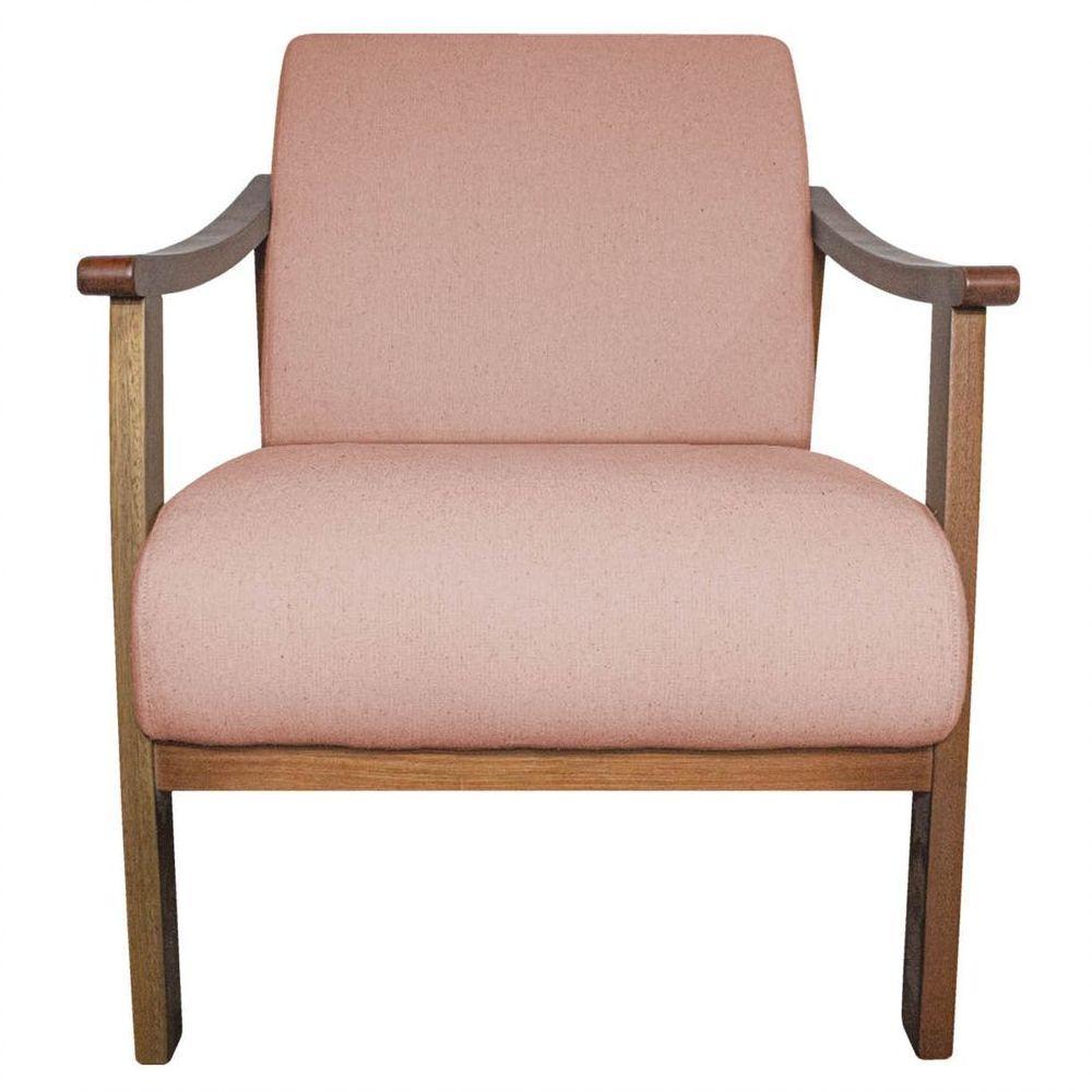 Kit 02 Poltrona Liz Base Madeira Suede Cor Rosê - 5