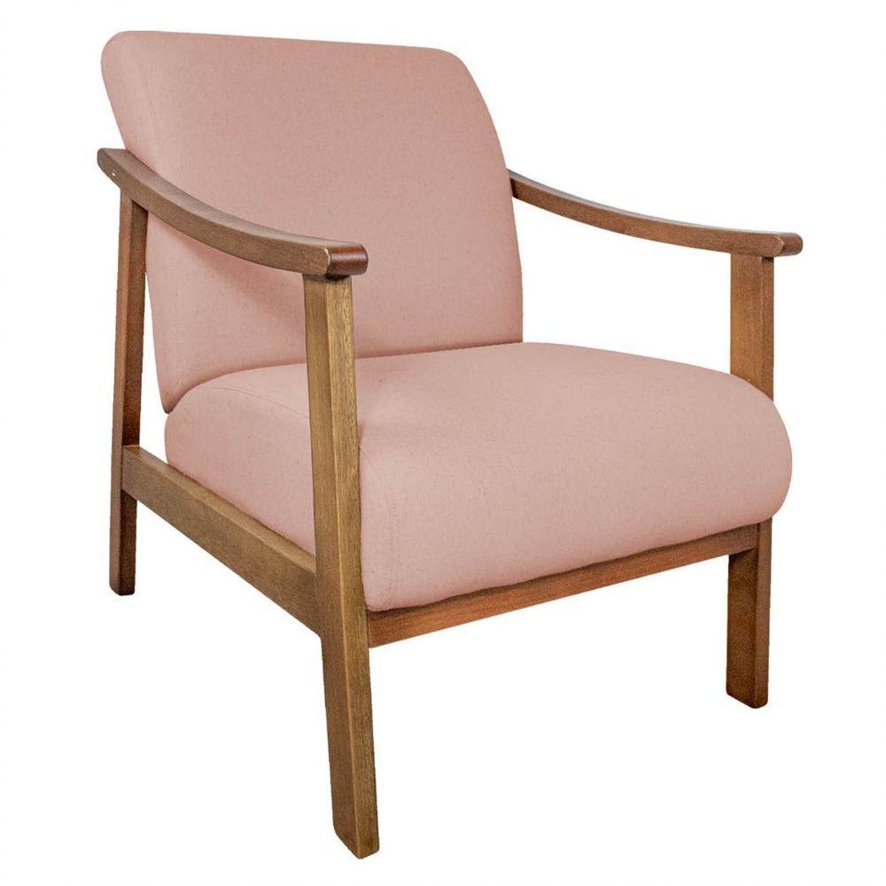 Kit 02 Poltrona Liz Base Madeira Suede Cor Rosê - 6