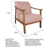 Kit 02 Poltrona Liz Base Madeira Suede Cor Rosê