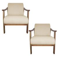 Kit 02 Poltrona Liz Base Madeira Suede Cor Bege - 1