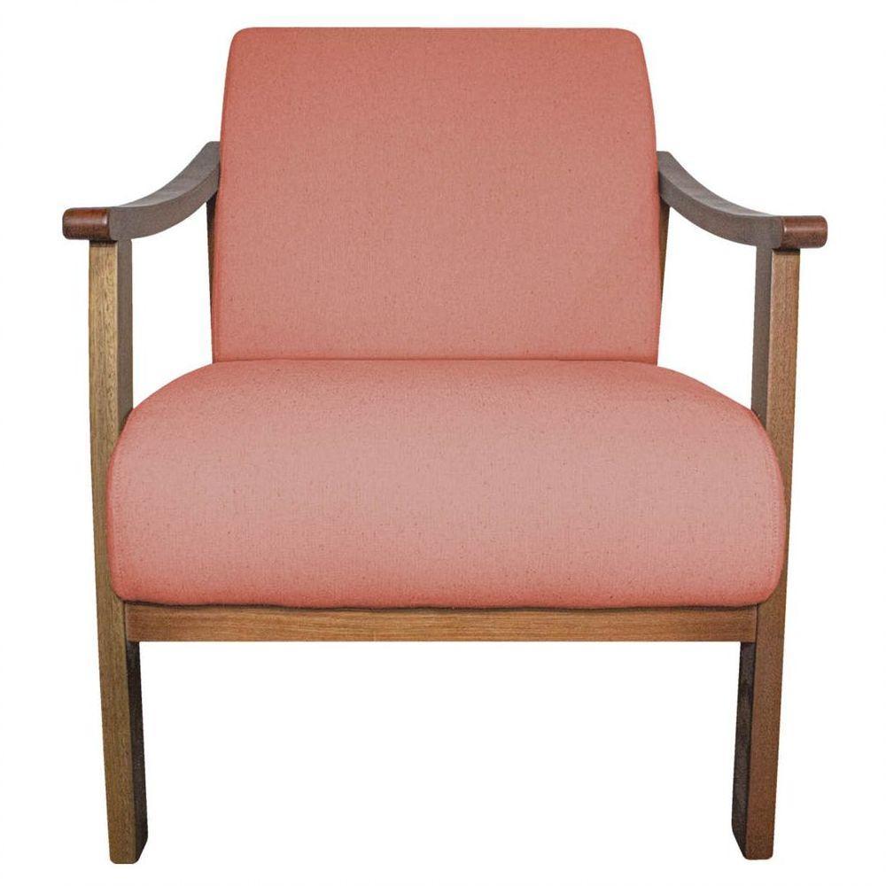 Kit 02 Poltrona Liz Base Madeira Suede Cor Coral - 3