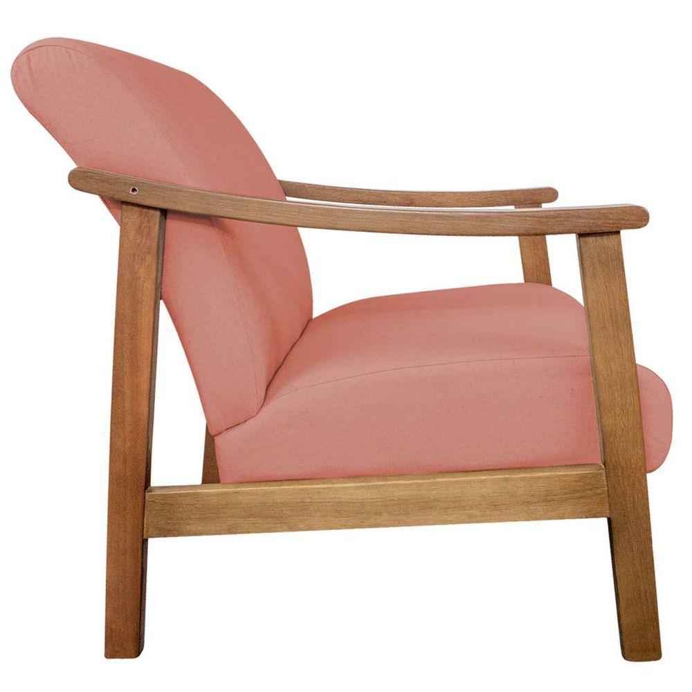 Kit 02 Poltrona Liz Base Madeira Suede Cor Coral - 6