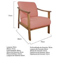 Kit 02 Poltrona Liz Base Madeira Suede Cor Coral - 2