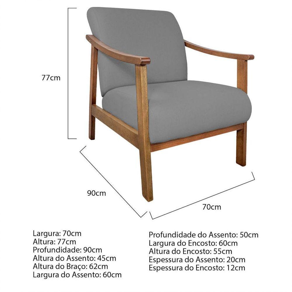 Kit 02 Poltrona Liz Base Madeira Suede Cor Cinza - 4