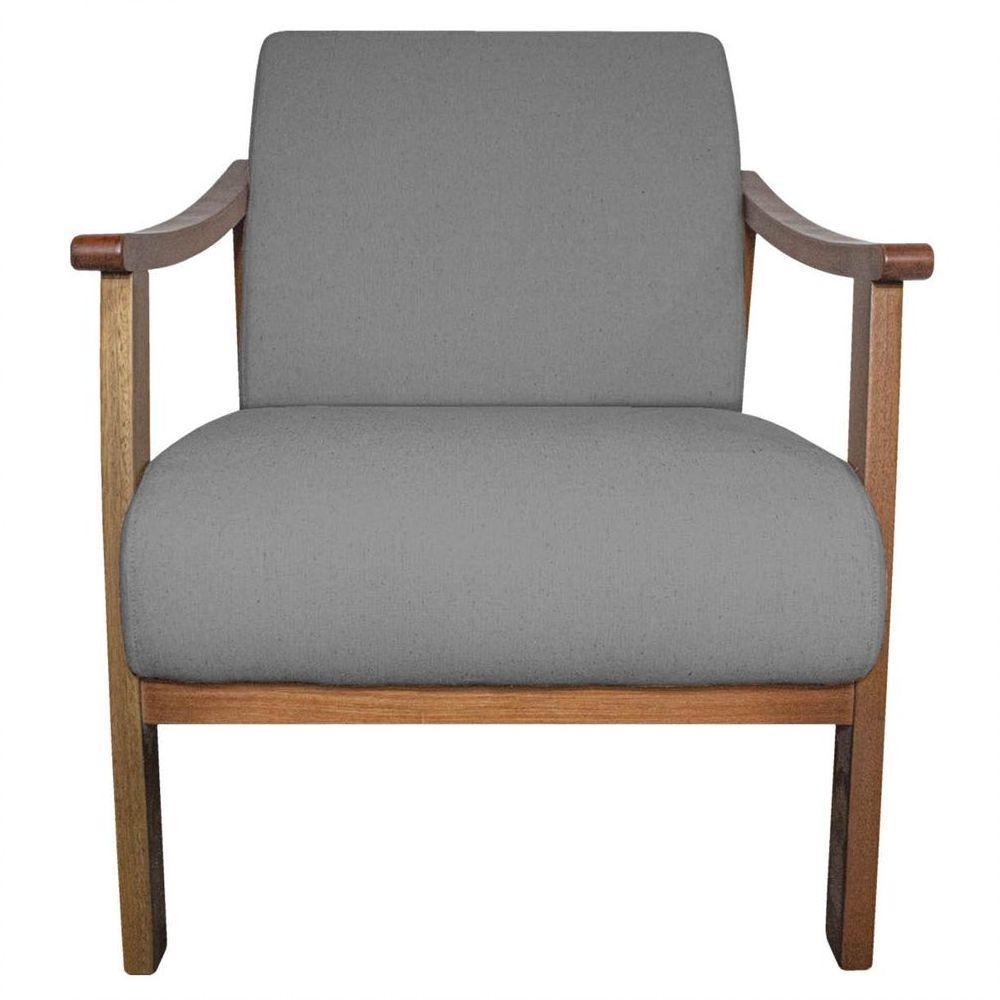 Kit 02 Poltrona Liz Base Madeira Suede Cor Cinza - 5