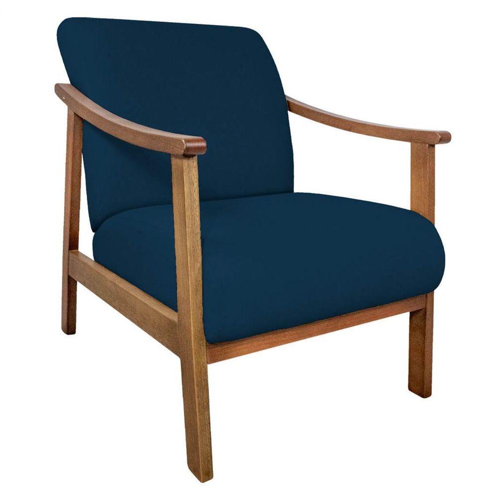 Kit 02 Poltrona Liz Base Madeira Suede Cor Azul Marinho - 6
