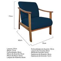 Kit 02 Poltrona Liz Base Madeira Suede Cor Azul Marinho