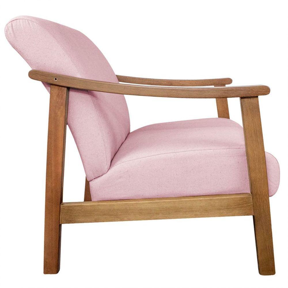 Kit 02 Poltrona Liz Base Madeira Suede Cor Rosa Bebê - 3