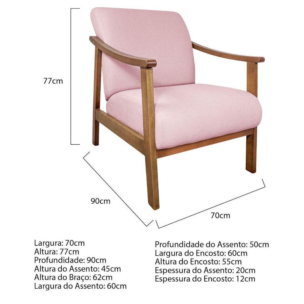 Kit 02 Poltrona Liz Base Madeira Suede Cor Rosa Bebê - 4