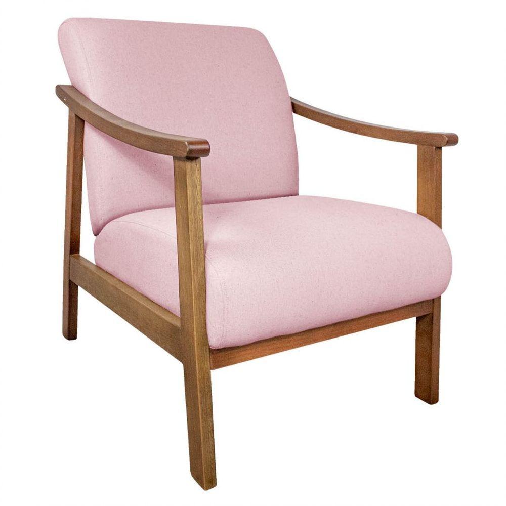 Kit 02 Poltrona Liz Base Madeira Suede Cor Rosa Bebê - 6