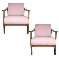 Kit 02 Poltrona Liz Base Madeira Suede Cor Rosa Bebê - 1