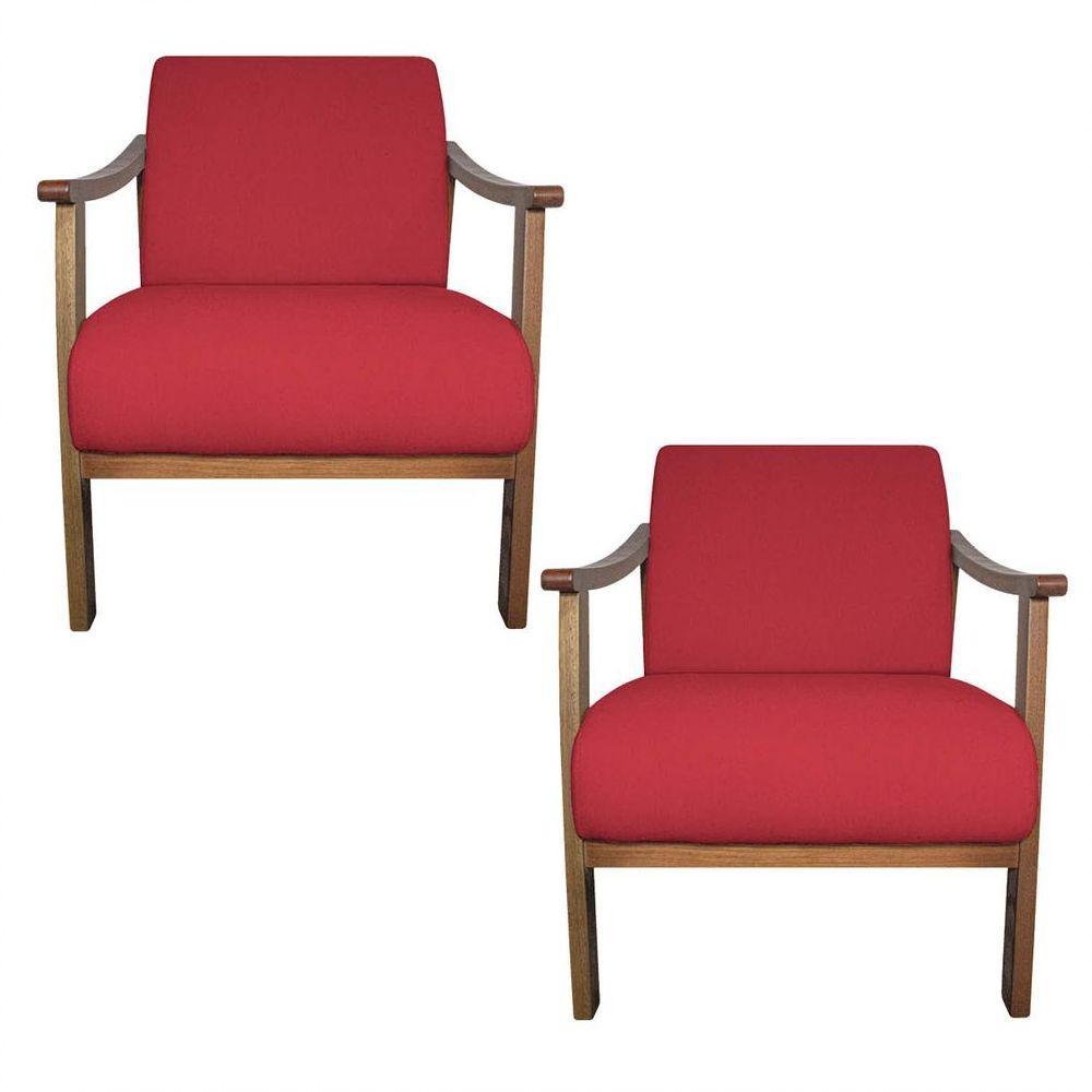 Kit 02 Poltrona Liz Base Madeira Suede Cor Vermelho - 1
