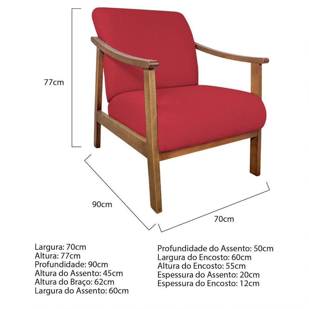 Kit 02 Poltrona Liz Base Madeira Suede Cor Vermelho - 4