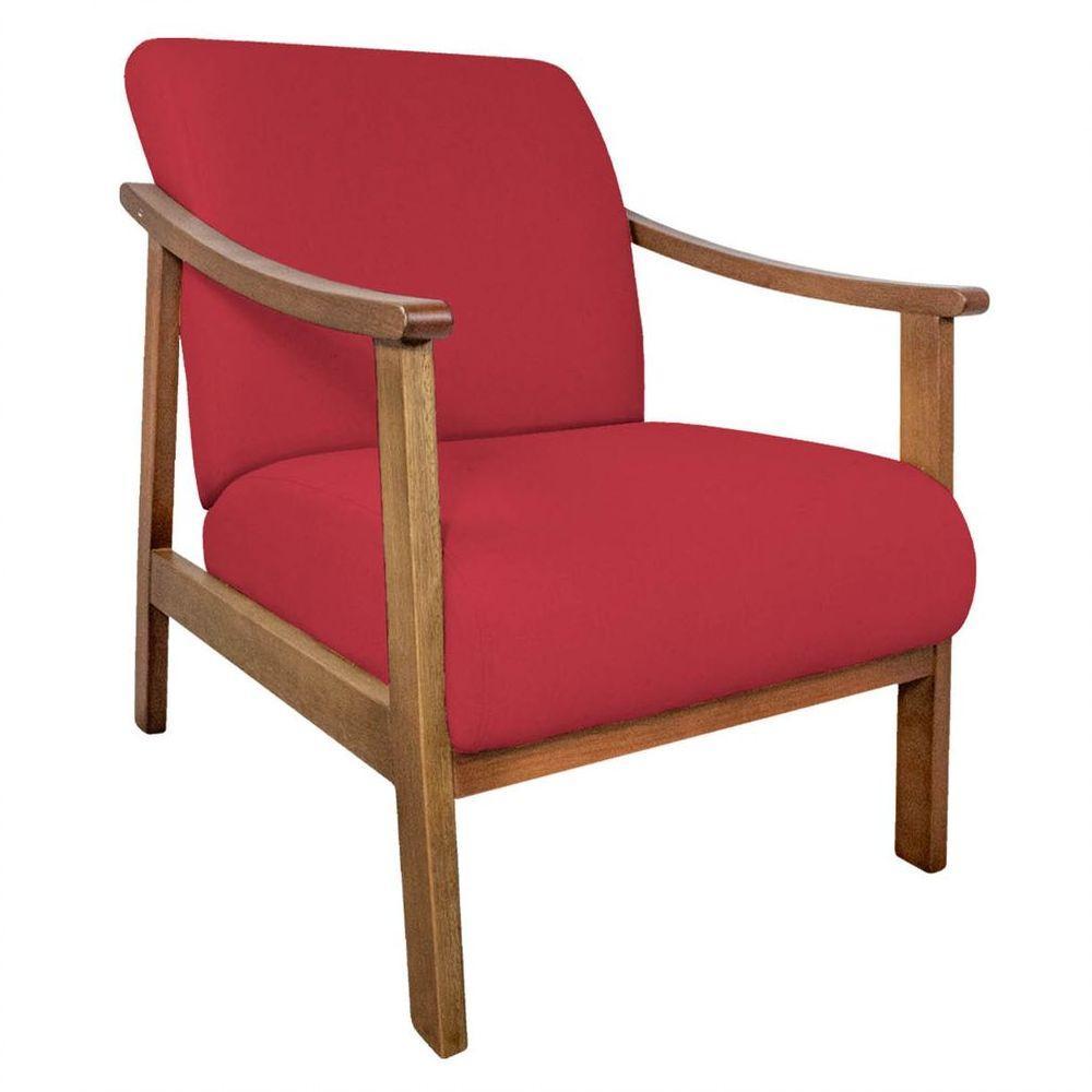 Kit 02 Poltrona Liz Base Madeira Suede Cor Vermelho - 6