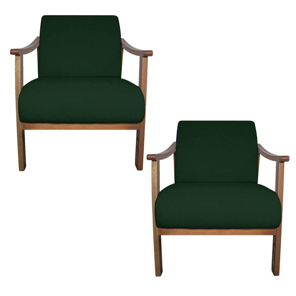Kit 02 Poltrona Liz Base Madeira Suede Cor Verde - 1