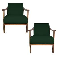 Kit 02 Poltrona Liz Base Madeira Suede Cor Verde - 1