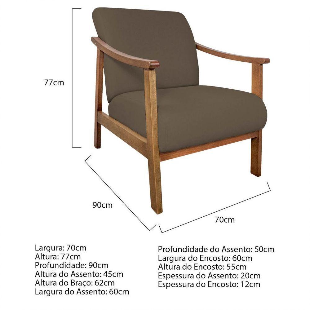 Kit 02 Poltrona Liz Base Madeira Suede Marrom - 6