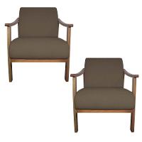 Kit 02 Poltrona Liz Base Madeira Suede Marrom - 1