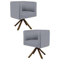 Kit 2 Poltronas Decorativas Base Giromad Madeira Betina C-416 Linho Cinza Escuro - 1
