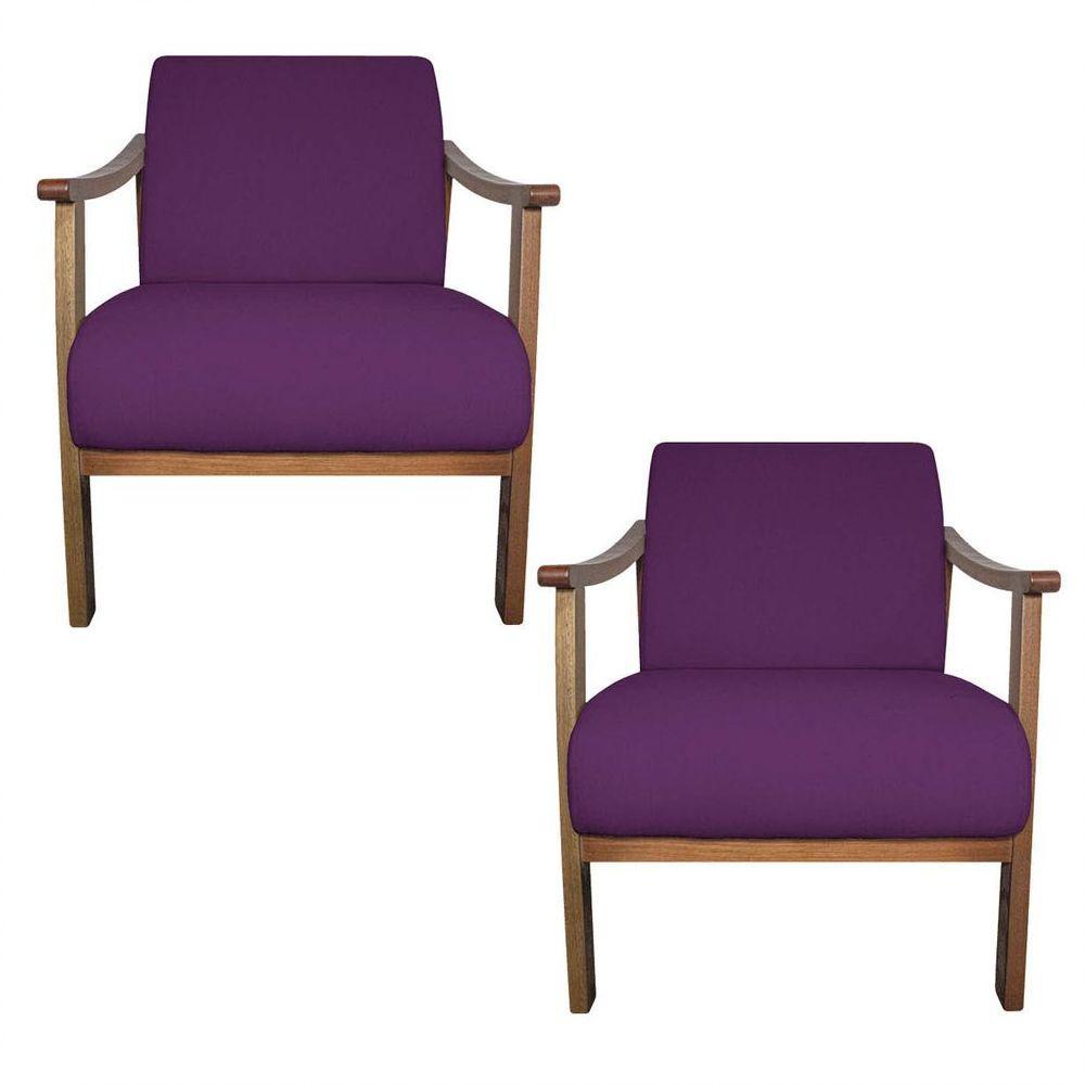 Kit 02 Poltrona Liz Base Madeira Suede Roxo - 1