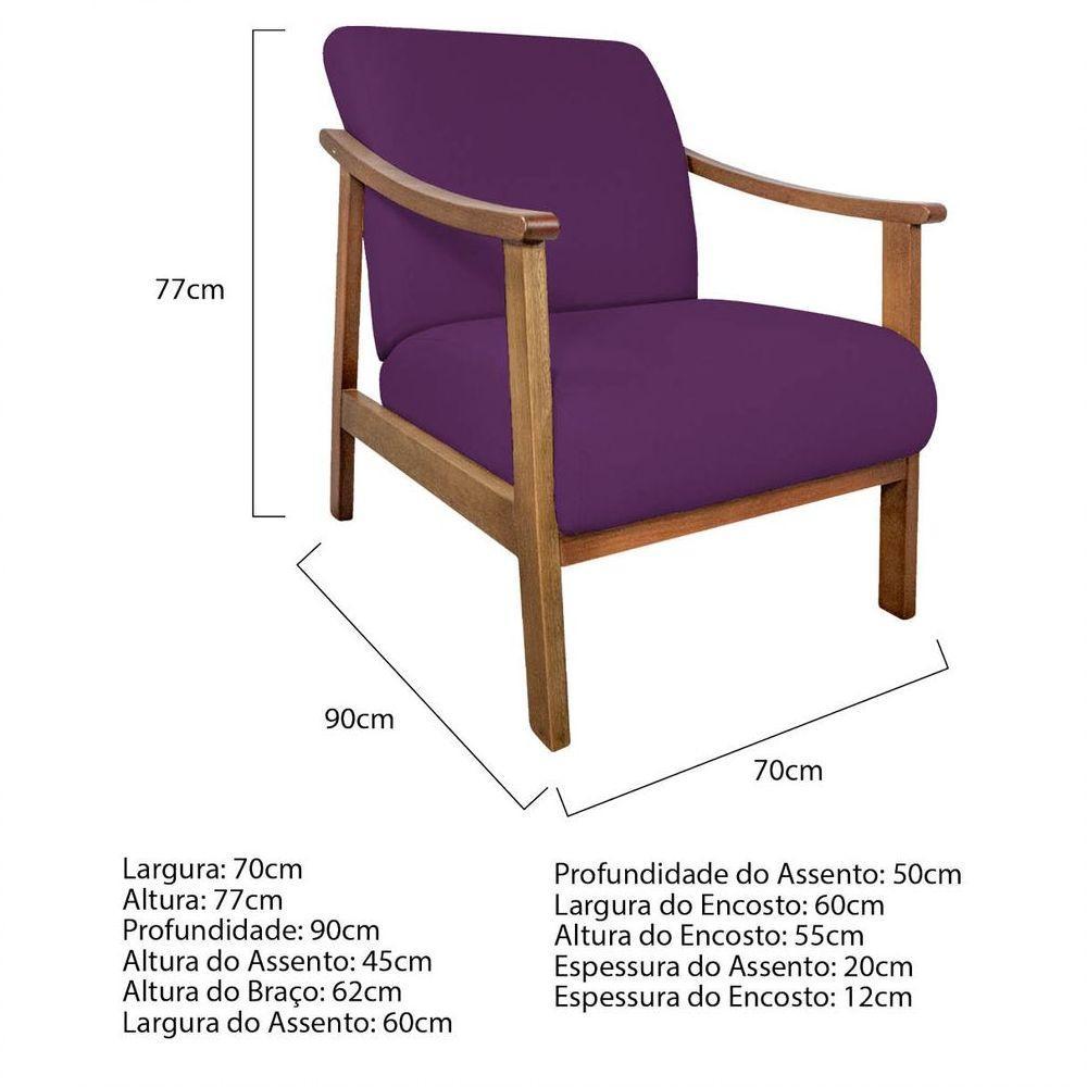 Kit 02 Poltrona Liz Base Madeira Suede Roxo - 6