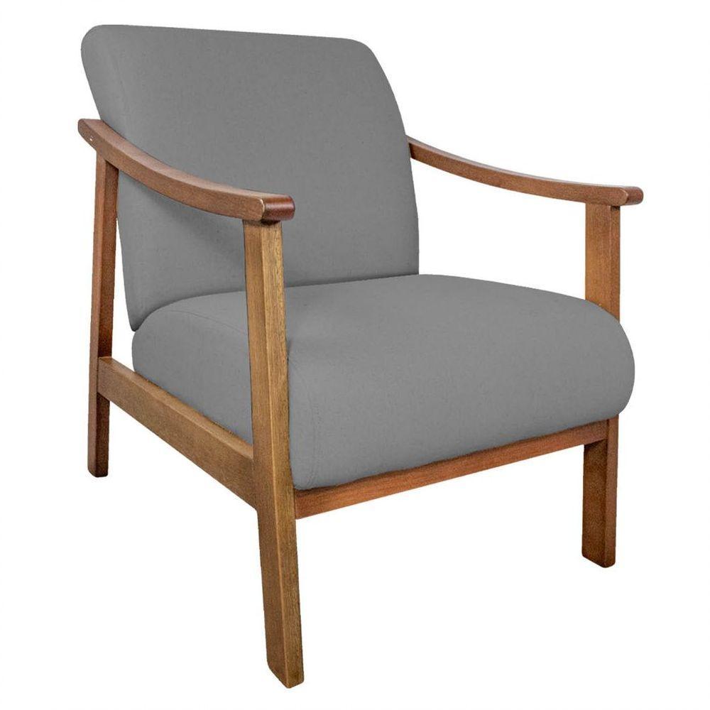 Kit 02 Poltrona Liz Base Madeira Suede Cinza - 8