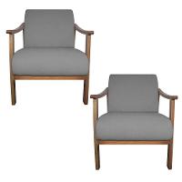 Kit 02 Poltrona Liz Base Madeira Suede Cinza - 1