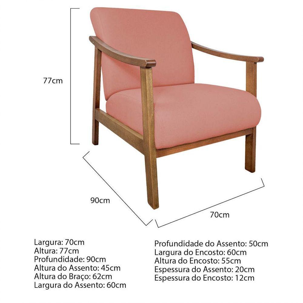 Kit 02 Poltrona Liz Base Madeira Suede Coral - 6