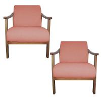 Kit 02 Poltrona Liz Base Madeira Suede Coral - 1