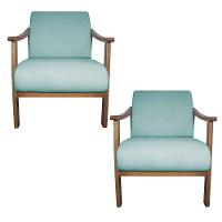 Kit 02 Poltrona Liz Base Madeira Suede Azul Tiffany - 1