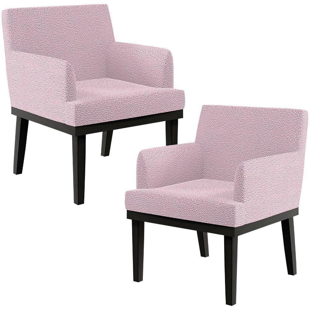 Kit 02 Poltronas Base Preto Beatriz W01 Bouclê Rosê - 1