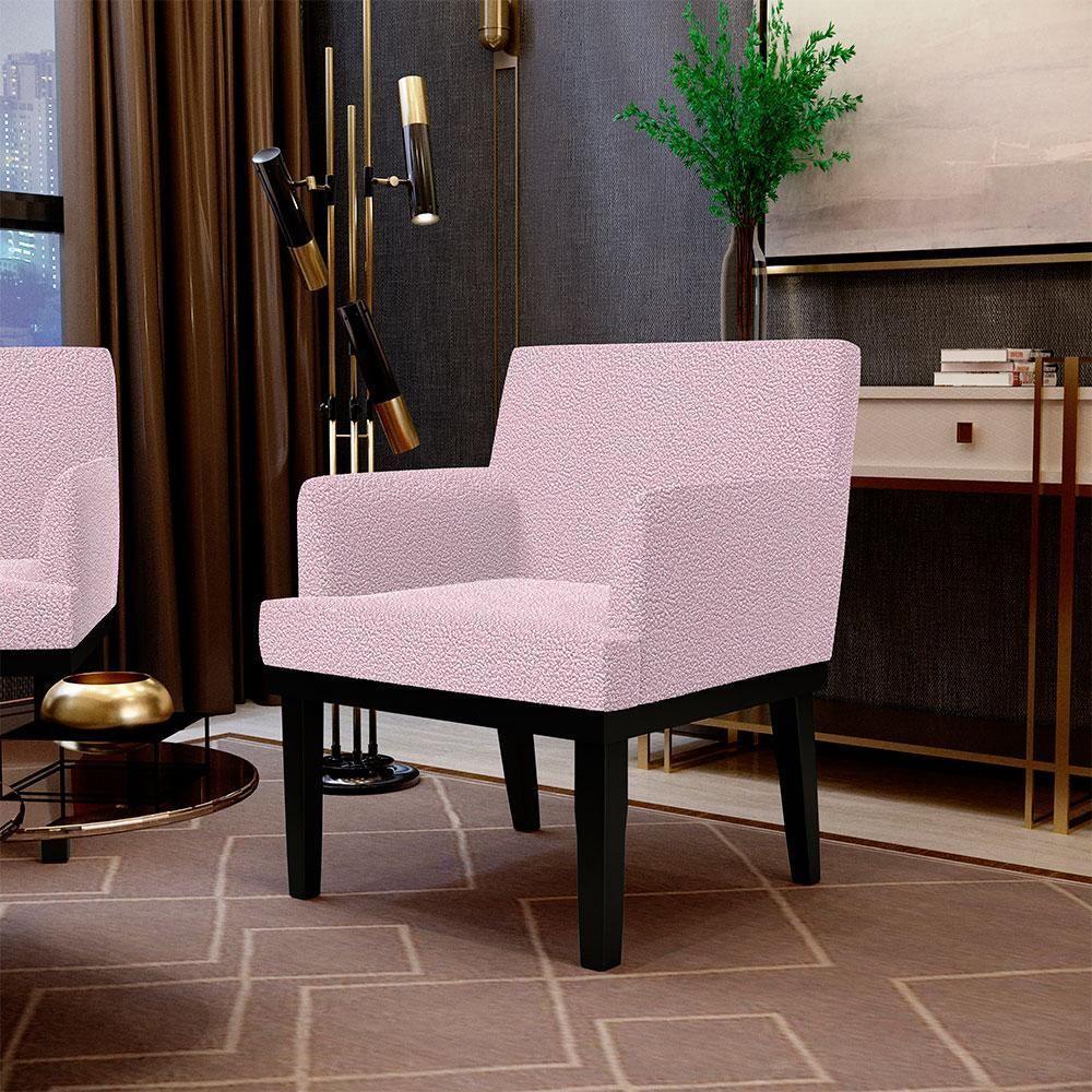 Kit 02 Poltronas Base Preto Beatriz W01 Bouclê Rosê - 10