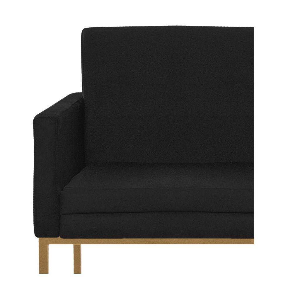 Kit 02 Poltronas Decorativa Bellinha Base de Ferro Dourado Suede Preto - 2