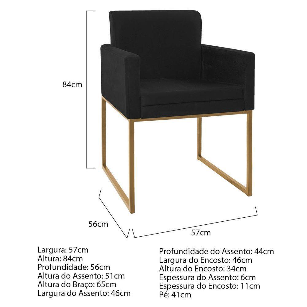 Kit 02 Poltronas Decorativa Bellinha Base de Ferro Dourado Suede Preto - 3