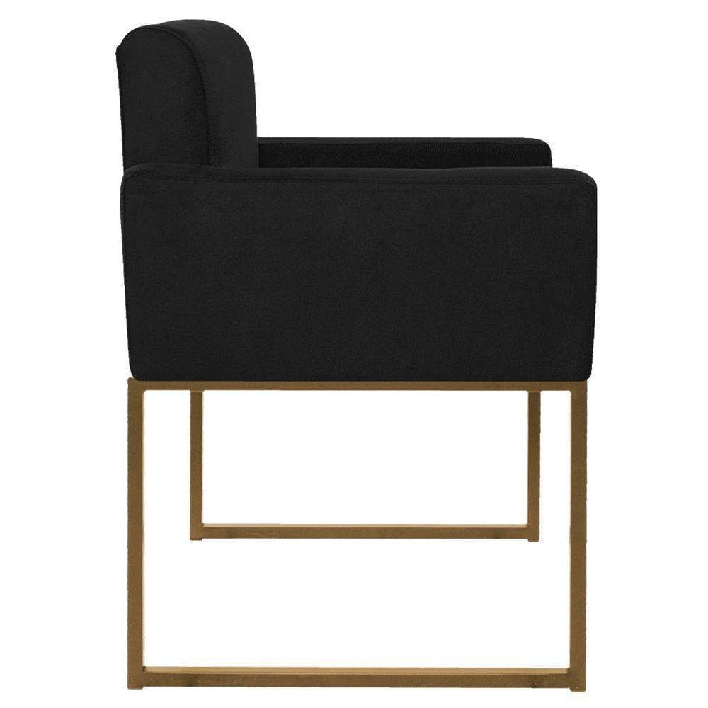Kit 02 Poltronas Decorativa Bellinha Base de Ferro Dourado Suede Preto - 4