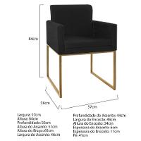 Kit 02 Poltronas Decorativa Bellinha Base de Ferro Dourado Suede Preto - 3