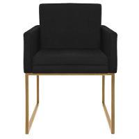 Kit 02 Poltronas Decorativa Bellinha Base de Ferro Dourado Suede Preto - 5